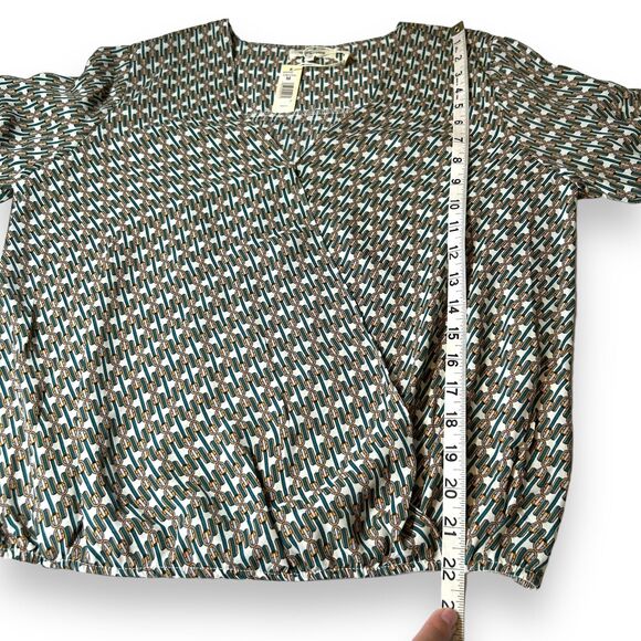 New MAX STUDIO Boho Print Faux Wrap Chiffon Boho Peasant Blouse Long Sleeve Sz M - Picture 5 of 11